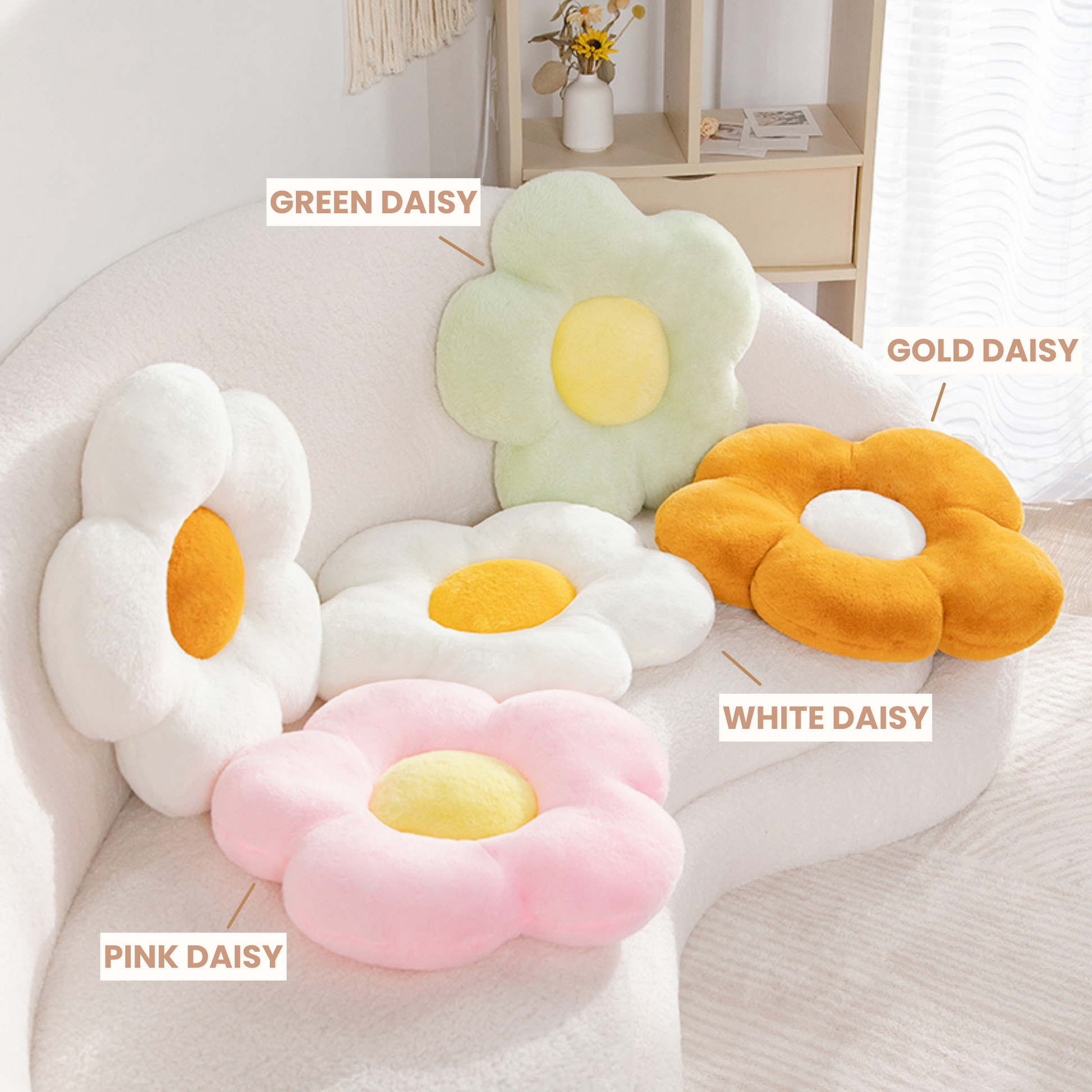 Different colors of flower shaped cushion pillows